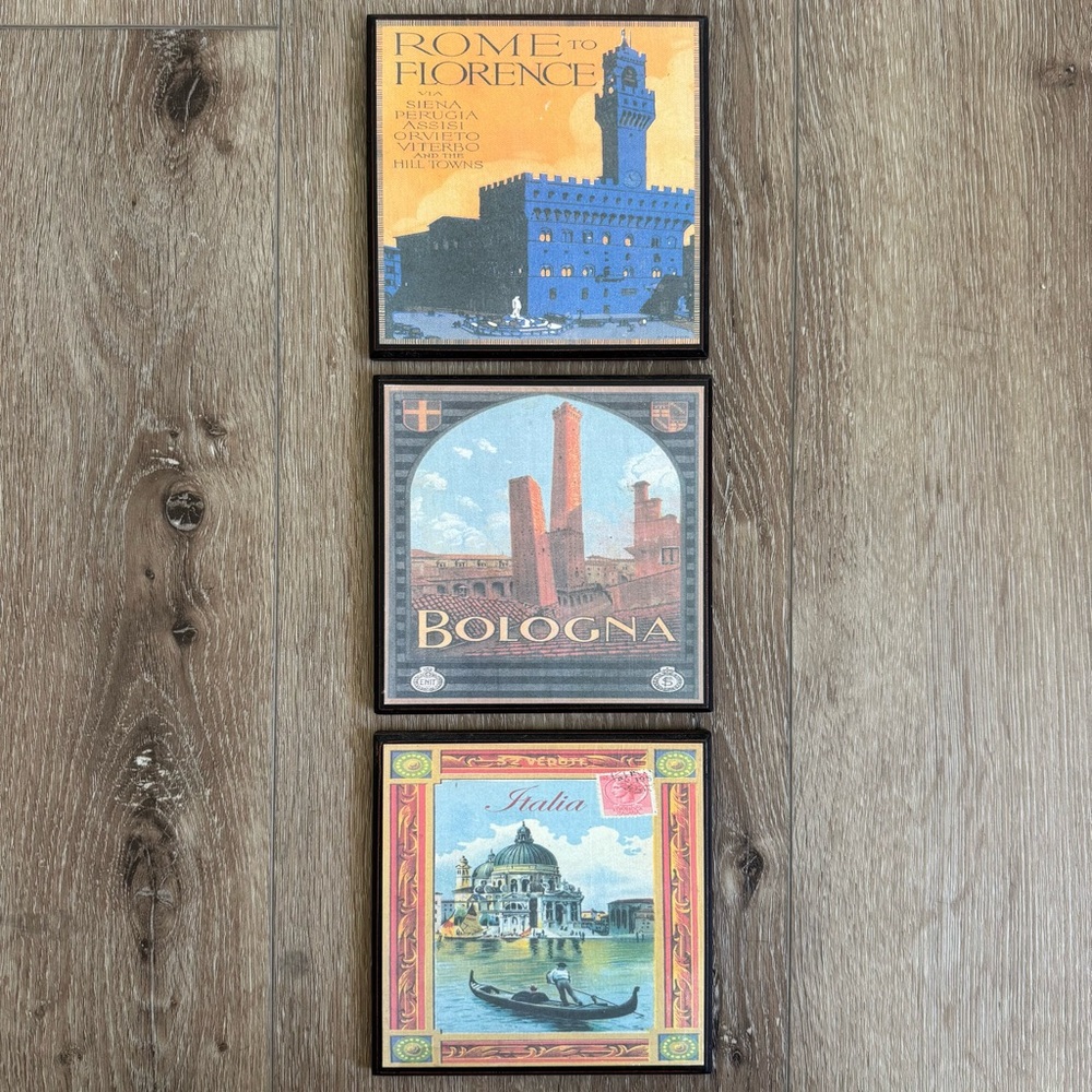 3 Piece Italian Art Travel Squares Rome Florence Italy